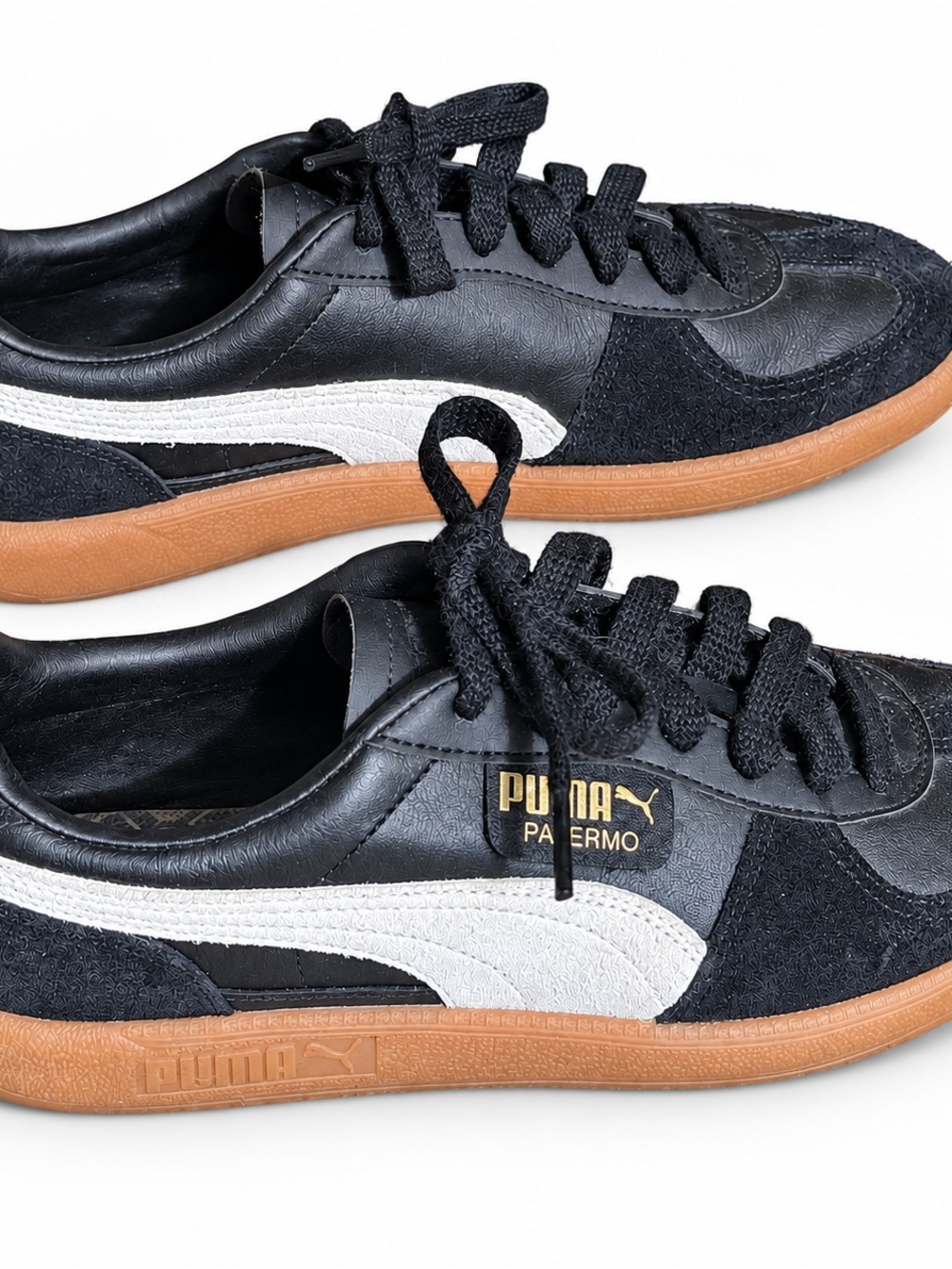 Puma Palermo Black White & Gum Low-Top Sneakers